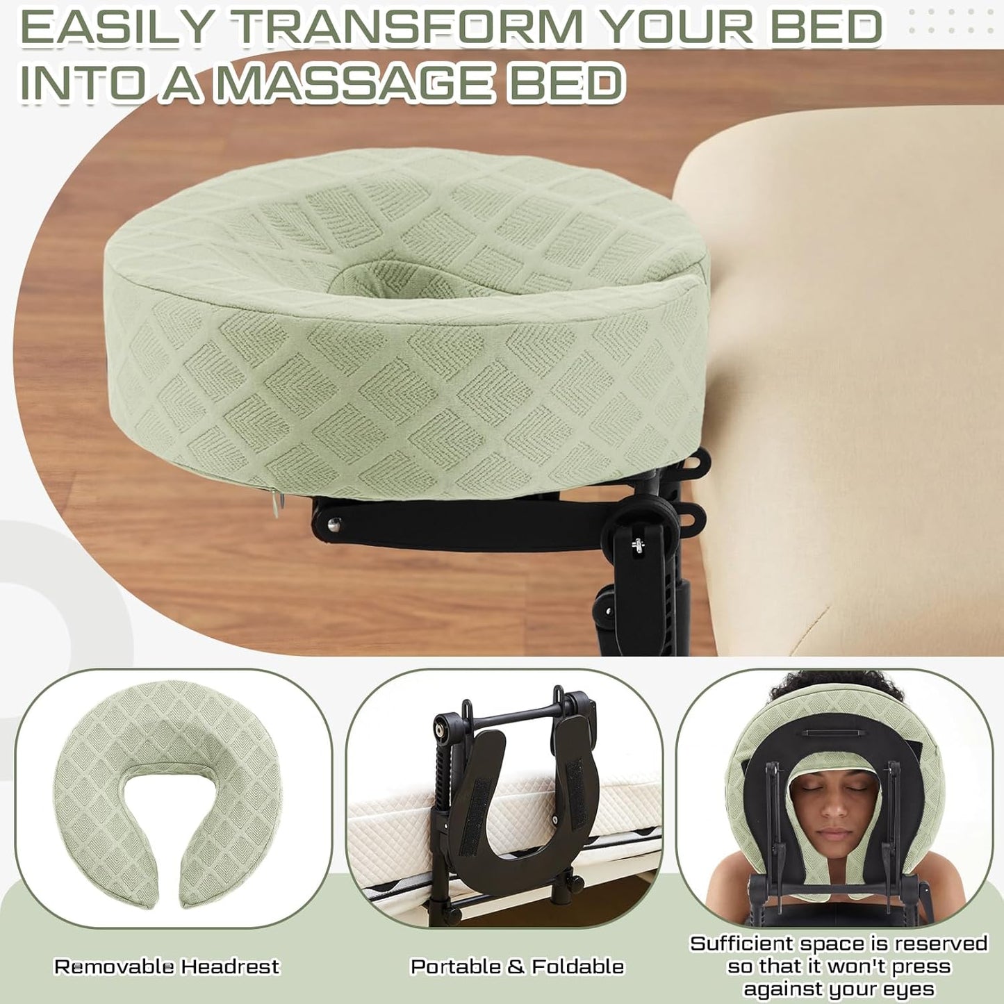 Qunclay 1 Set Massage Headrest for Bed with Cushion Support Bracket Green Adjustable Massage Cradle Home Mattress Top Face Kit Portable Face Down Pillow for Spa Rest Eye Surgery Recovery Bedroom Sofa