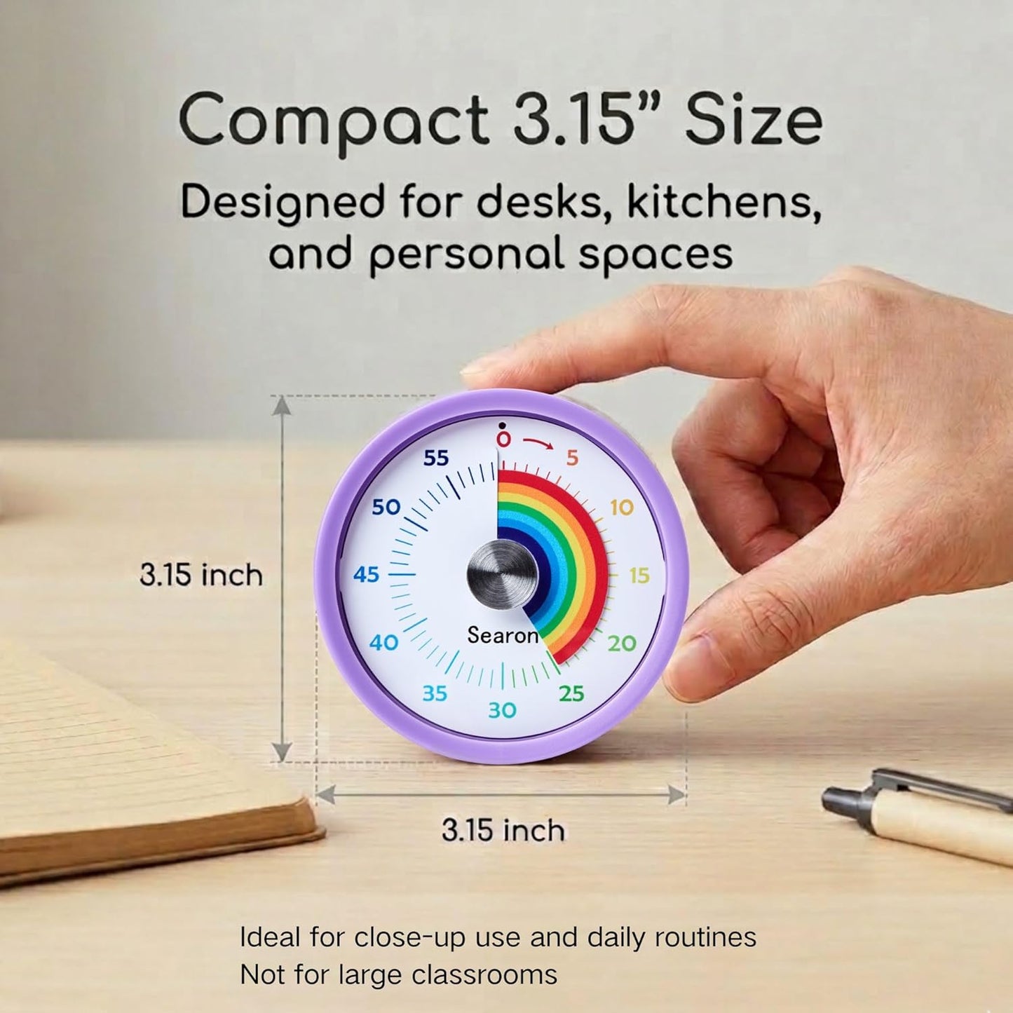 Searon Visual Timer for Kids with Magnet, Quiet 60 Minute Countdown Timer with Rainbow Disk, Sound or Silent LED Alert, for Homework, Reading, Study Time, Kitchen & Small Spaces (Purple)