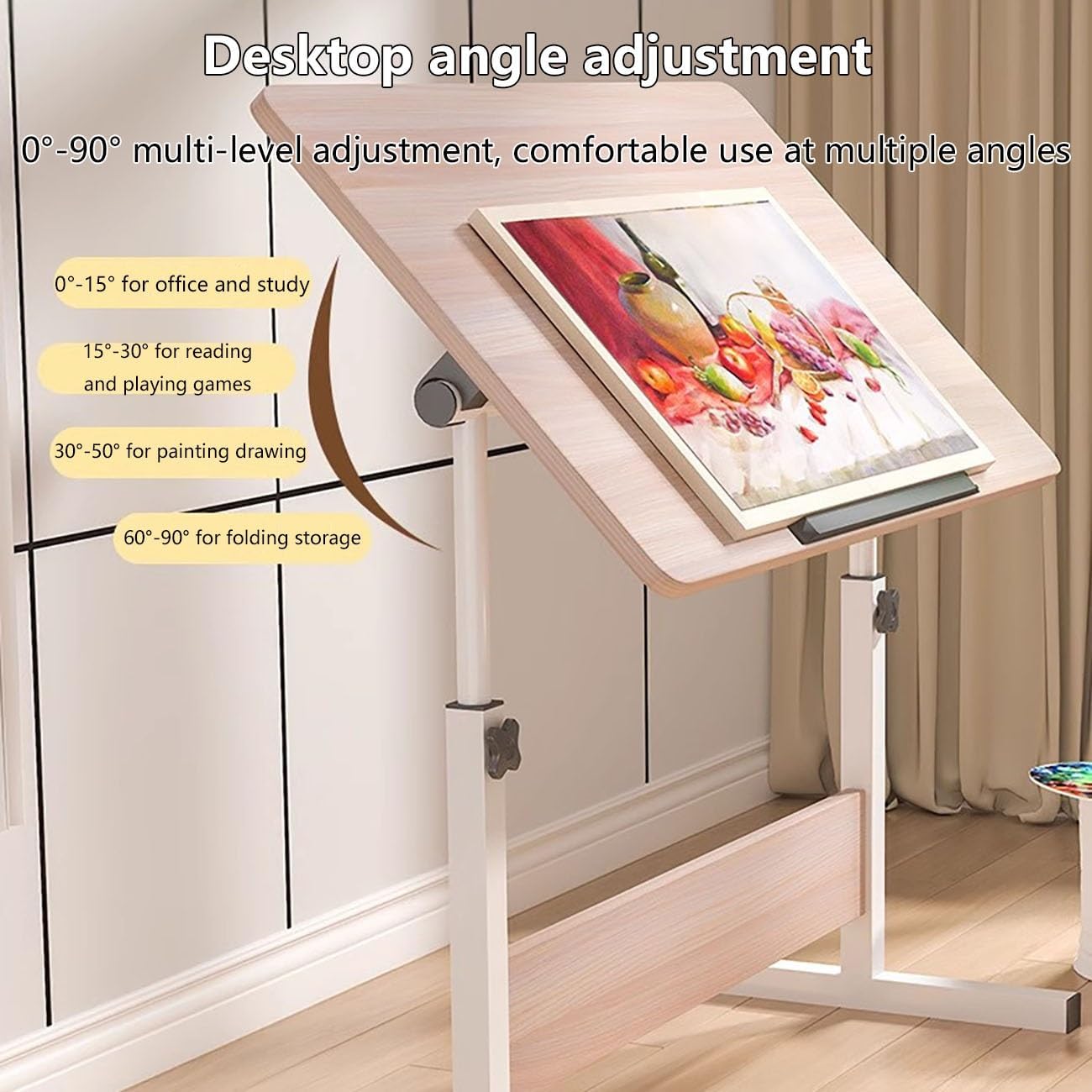 Over Bed Table w/Heavy Duty Metal Leg,Rolling Over-The-Bed Laptop Desk,Height Adjustable Overbed Table with Wheels,Height Adjustable,for Eating,Working or Reading.