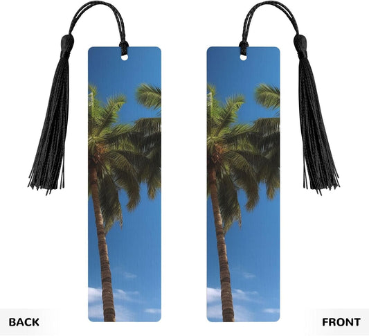 Two Palm Trees Bookmarks Gifts for Women Men, Wooden Bookmarks for Book Lovers, Vintage Book Marks Ornaments with Tassel, Unique Personalized Reading Page Markers Black