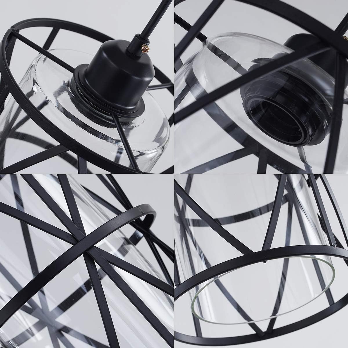 Black Industrial Metal Pendant Light with Clear Glass Shade, Transitional Cylinder Pendant Lighting Fixture for Kitchen Island Sink Counter Dining Room