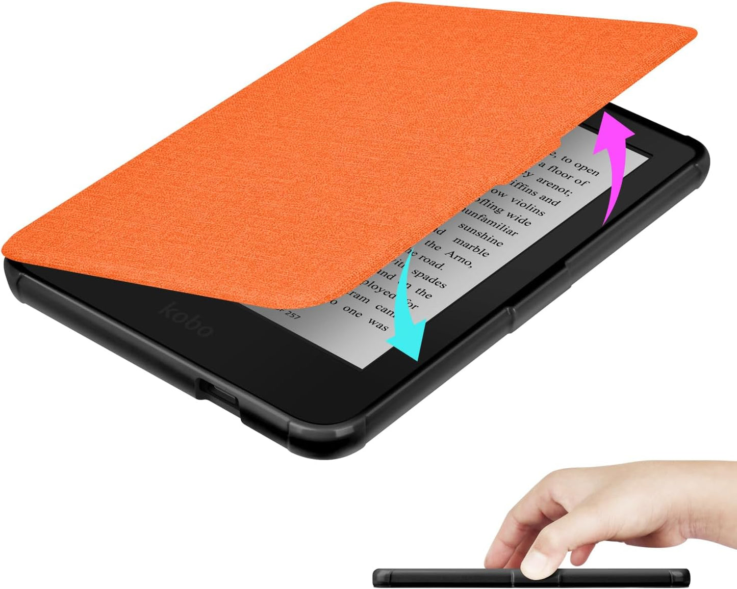 Case for 6” Kobo Clara 2E Only - Ultra Slim PU Leather Smart Cover with Auto Sleep and Wake, Premium Protective Case with Hand Strap for Kobo Clara 2E (Orange)