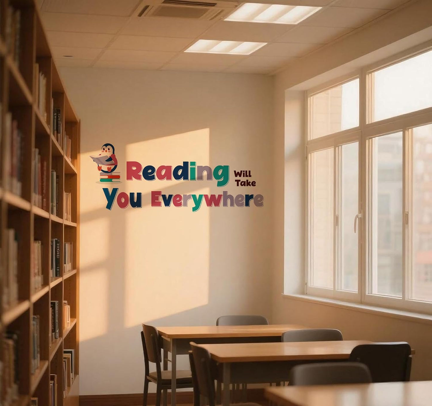 Reading Theme Wall Decal,Will Take You Everywhere Motivational Quotes Wall Stickers, Penguin Decor Inspirational Saying Vinyl Removable Wall Art for Classroom School Kid’s Room Library