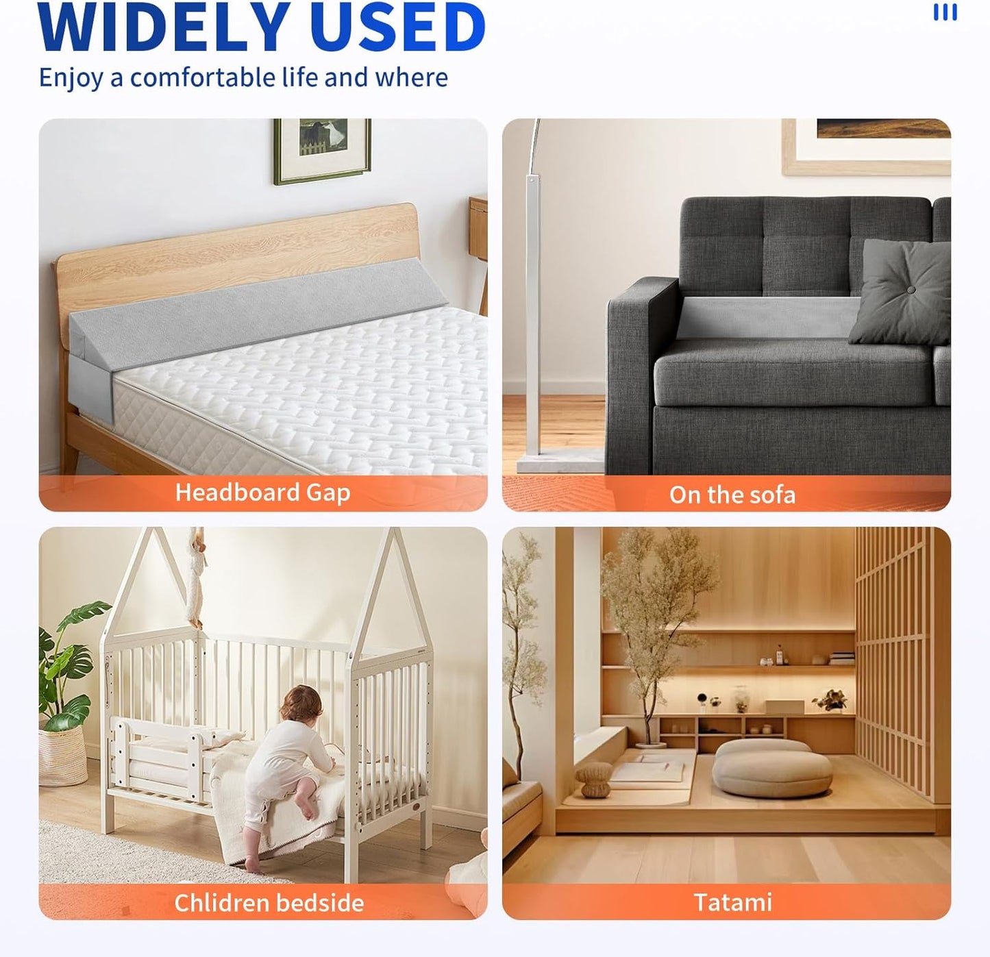 Full Size Pillow Wedge for Headboard Bed Wedge Pillow Gap Filller (0-8") High Density Foam Wedge Stoppers Triangle Foam Pillow Wedge Between Headboard Mattress