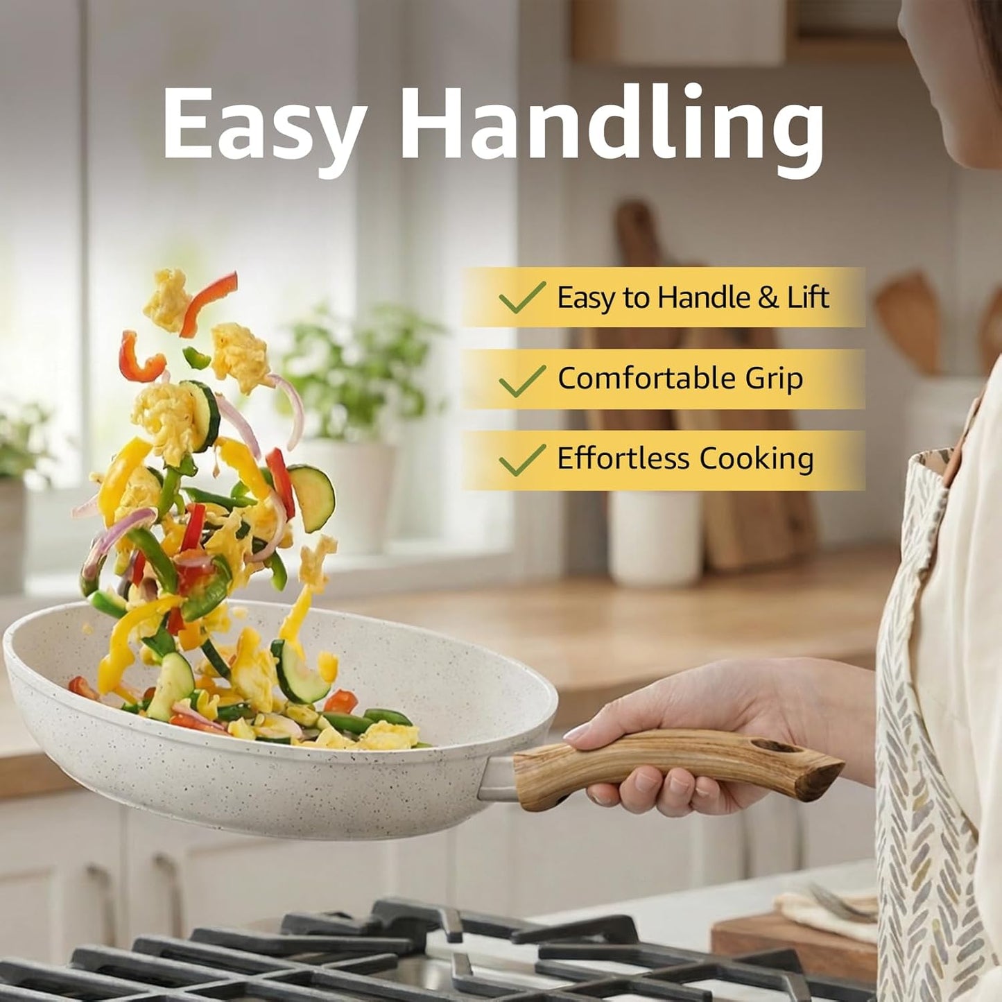 25Pcs Pots and Pans Set Non Stick, Ceramic Cookware with Titanium-Reinforced Nonstick Coating, PFAS-Free & Induction Ready, Long-Lasting Performance, Full Kitchen Set with 3 Casseroles