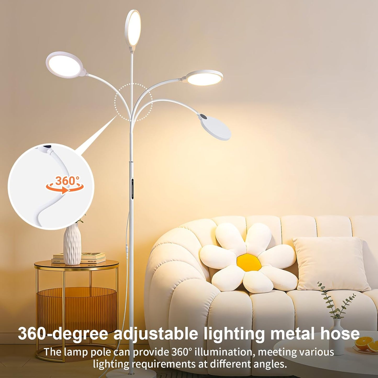White Bright Floor Lamps with Remote, Touch Control Nursery & Bedroom Lamp, Dimmable Kids Light with Adjustable Color, Gooseneck Standing Lamp for Reading, Living Room, Office, Library, Pharmacy Table