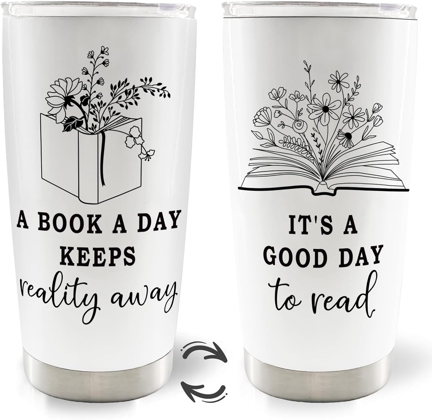 Reading Book 20oz Travel Coffee Mug Tumbler, Book Club Gifts for Readers Book Lovers Women, Bookworm Bookish Gifts, A Book a Day Water Stainless Steel Tumbler with Lid and Straw