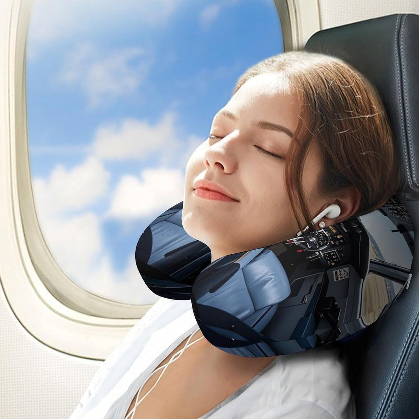 Airplane Cockpit Neck Pillow Memory Foam U Shaped Pillows Portable Pillows for Shoulder Travel Head Support Pillow with Concealed Zipper for Airplane Car Home Office