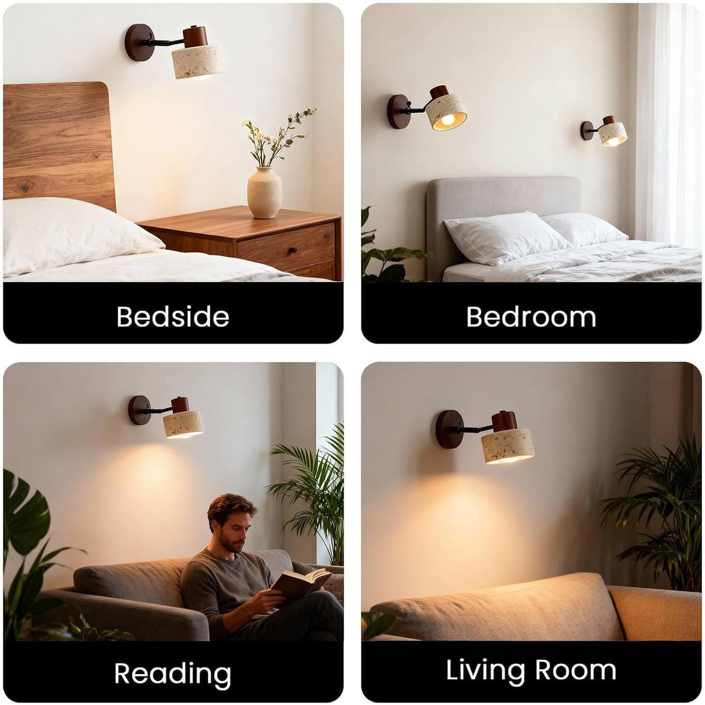 Faux Travertine Wall Sconce, 4.7" Hardwired Wall Mounted Light, 180° Rotatable Mid Century Modern Marble Lamp for Bedroom, Bedside, Reading (E26 Bulb Not Included)