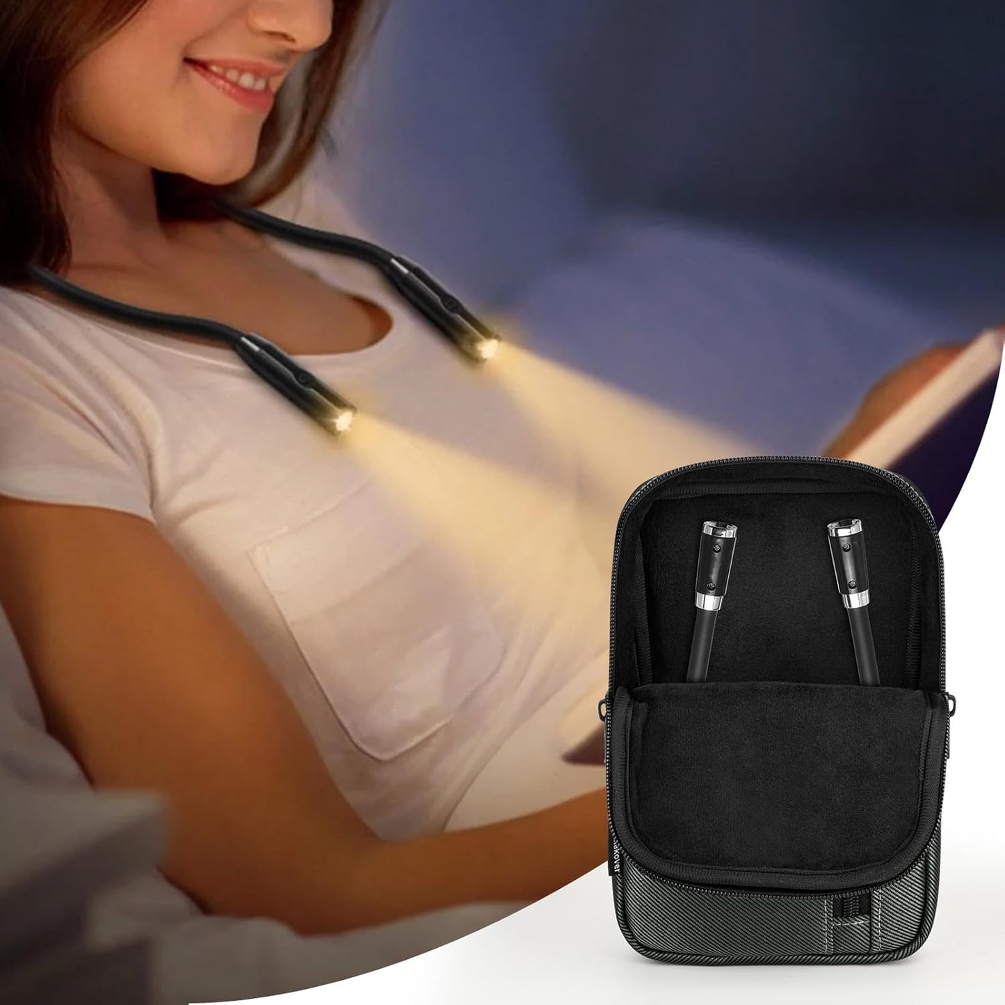 Carrying Case Compatible with Glocusent/ for Vekkia/ for LEDGLE/ for LITOM/ for TSINGREE LED Neck Reading Light Book Light for Reading in Bed, Portable Storage Travel Holder Fits For Accessories