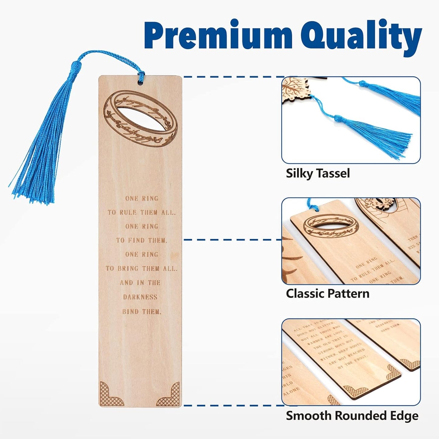 5 Pieces LOTRS Bookmark for Men & Women, Lord of Rings Themed Hobbits Bookmarks Set with Silk Tassel, Wooden Book Markers for Reading (Ideal for Gift)