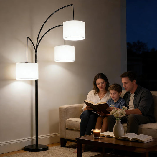 80 Inch Arc Floor Lamp for Bedroom, 3-Light Dimmable Standing Lamp for Living Room, 2400LM Super Bright Tree Lamp with Remote Control, Tall Floor Lamp for Office with Adjustable Arms & Weighted Base
