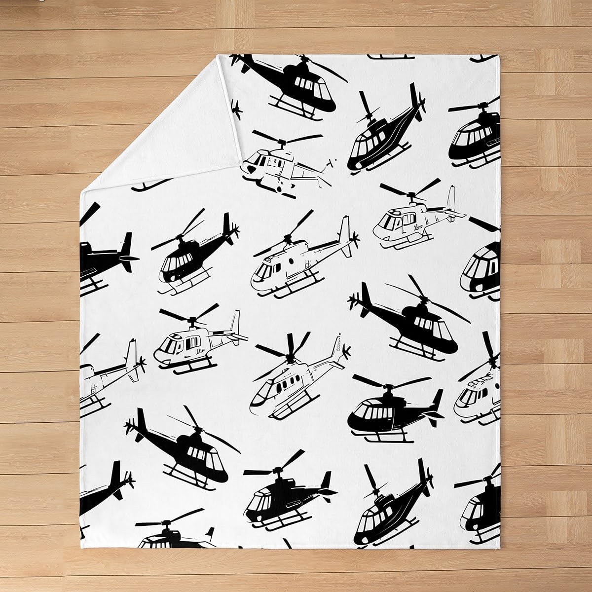 Feelyou Helicopter Flannel Fleece Throw Blanket Throw 50"x60" Black White for Boys Teens Airplane Print Plush Blanket Aircraft Flying All Season Bed Blanket