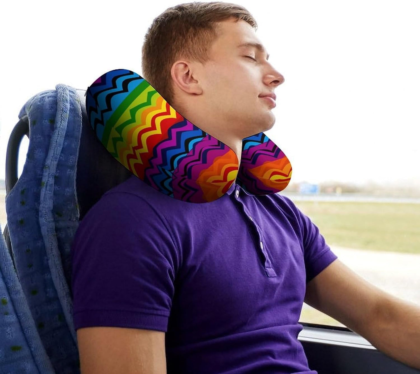 Gay Pride Rainbow Pattern Neck Pillow Memory Foam U Shaped Pillows Portable Pillows for Shoulder Travel Head Support Pillow with Concealed Zipper for Airplane Car Home Office