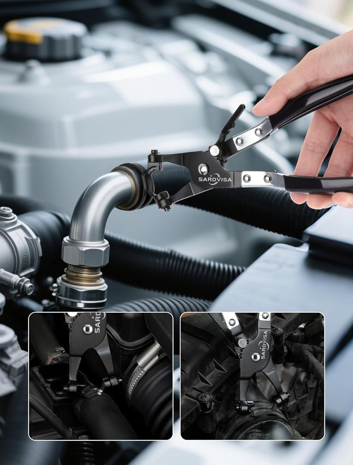 Hose Clamp Pliers, Heavy Duty Hose Clamp Tool with Locking Gear ＆ Black Non-Slip Handle, Professional Automotive Repair Tool for the Removal & Installation of Ring-Type and Spring Band Clamps