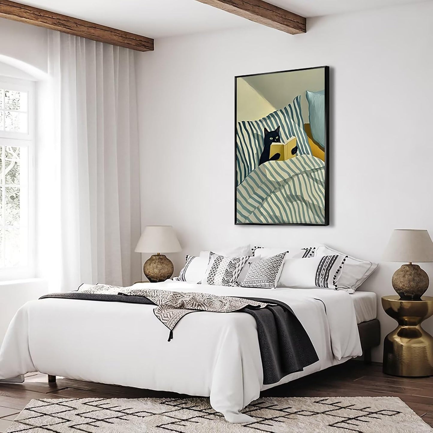 Black Cat Reading Book Wall Art Modern Cute Pet Lovers Canvas Prints Decor Vintage Trendy Animal Poster Painting Funny Minimalist Aesthetic Picture for Bedroom Living Room 12x16inch Unframed