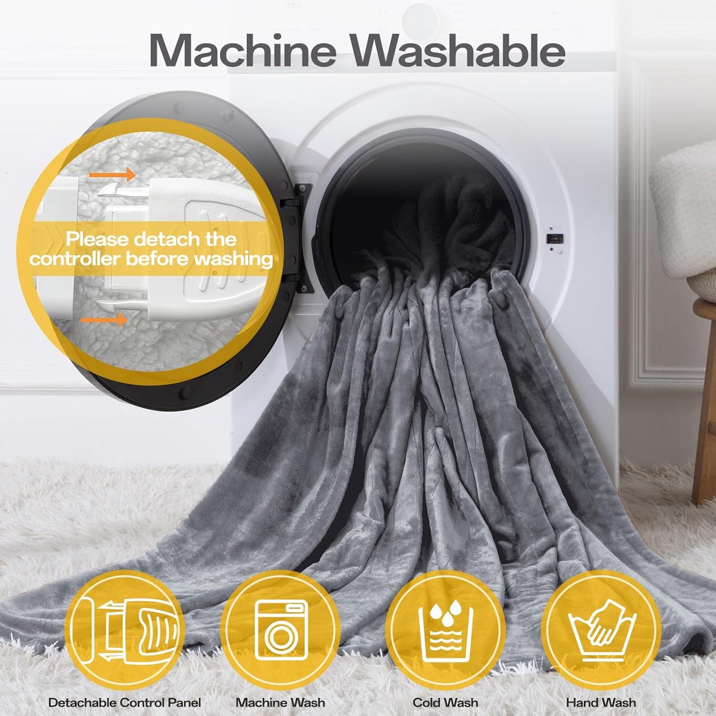 Wearable Electric Blanket Heated Throw, 52" x 72" Fast Heating Wrap Poncho Shawl with Foot Pocket & Sleeves, 6 Heat Levels & 12 Hours Auto Shut-Off, Machine Washable, ETL & FCC Certified, Grey