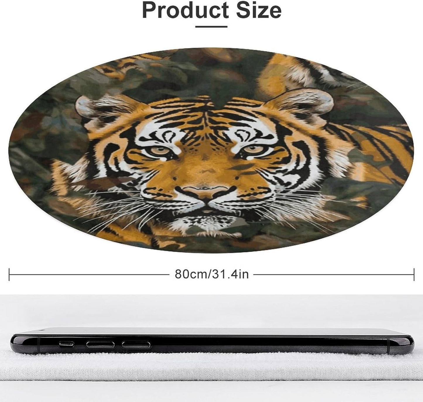 Camouflage Tiger Circle Rug Retro Luxury Coral Velvet Floor Mat Non Slip Soft Indoor Floor Carpet Comfy Thickened Area Rugs Modern Aesthetic Minimalist Carpets for Home Decor