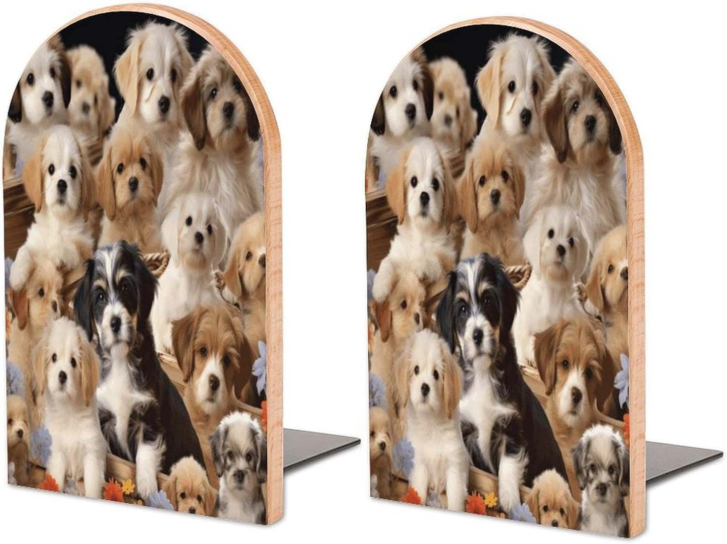 Cute Pet Dogs Bookend for Shelves Wooden Book End Large Size Sturdy Book Holders Stoppers with Metal Base for Bookshelves Slick Decorative Bookends Stands