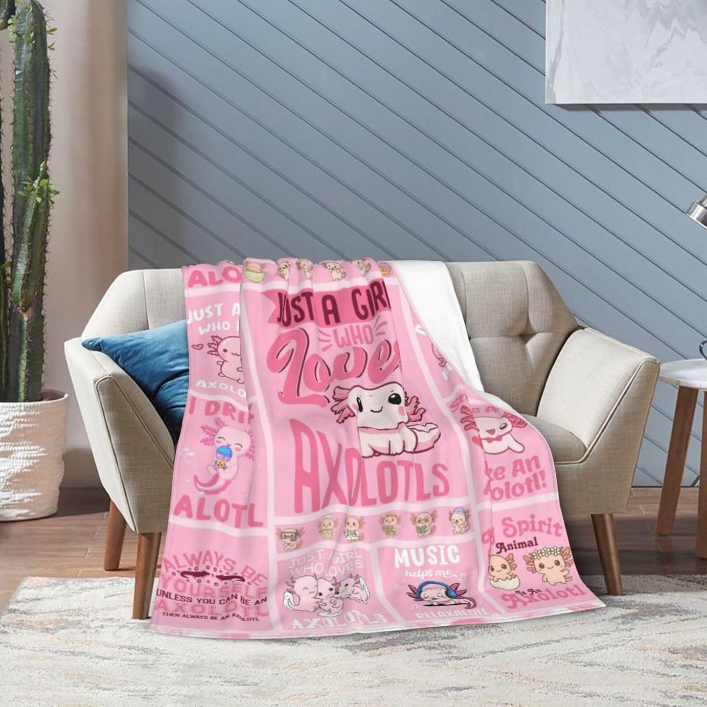 Axolotl Blanket Super Soft Warm Cozy Axolotl Flannel Throws Cute Patchwork Blankets Sofa Couch Room Decor Bedding Gifts 50"x40"