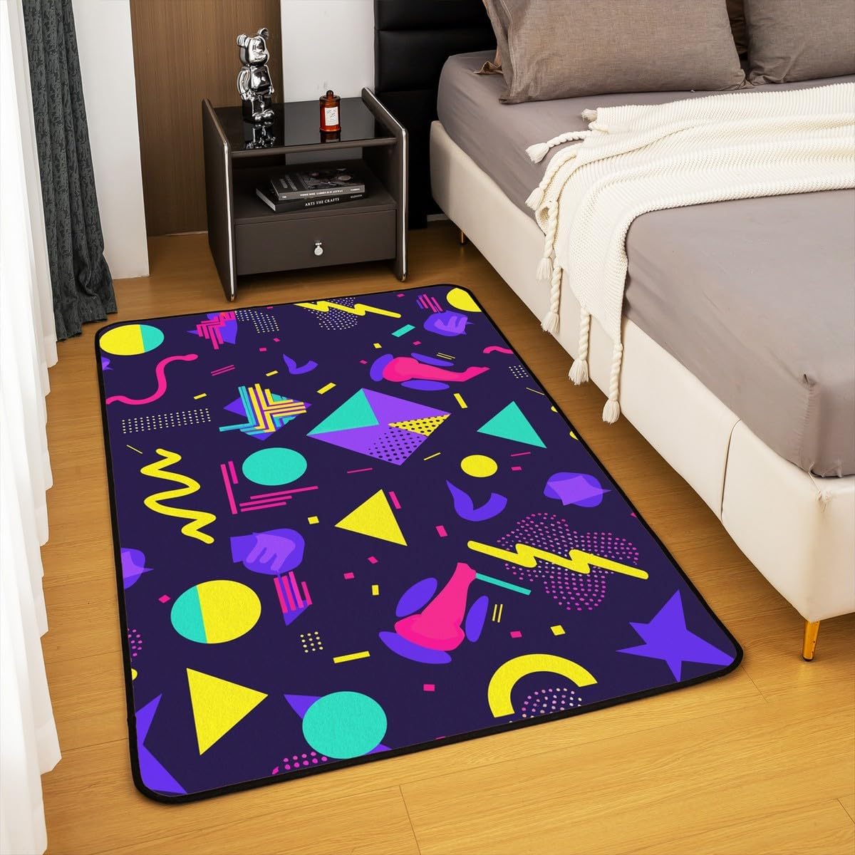 Memphis Area Rug 5x7 Hipster Retro Rug 80s 90s Hip Hop Funky Carpet for Bedside Colorful Pop Art Inspired Watercolor Eighties Memphis Geometrical 80s Non Shedding Decorative Rug
