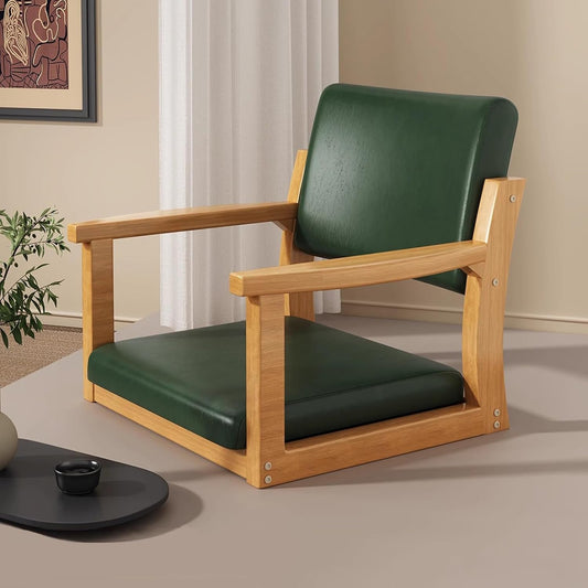 Wooden Tatami Legless Chair with Back Support Modern Japanese Floor Chair Great Use for Reading Meditating Living Room Balcony,Green Wood