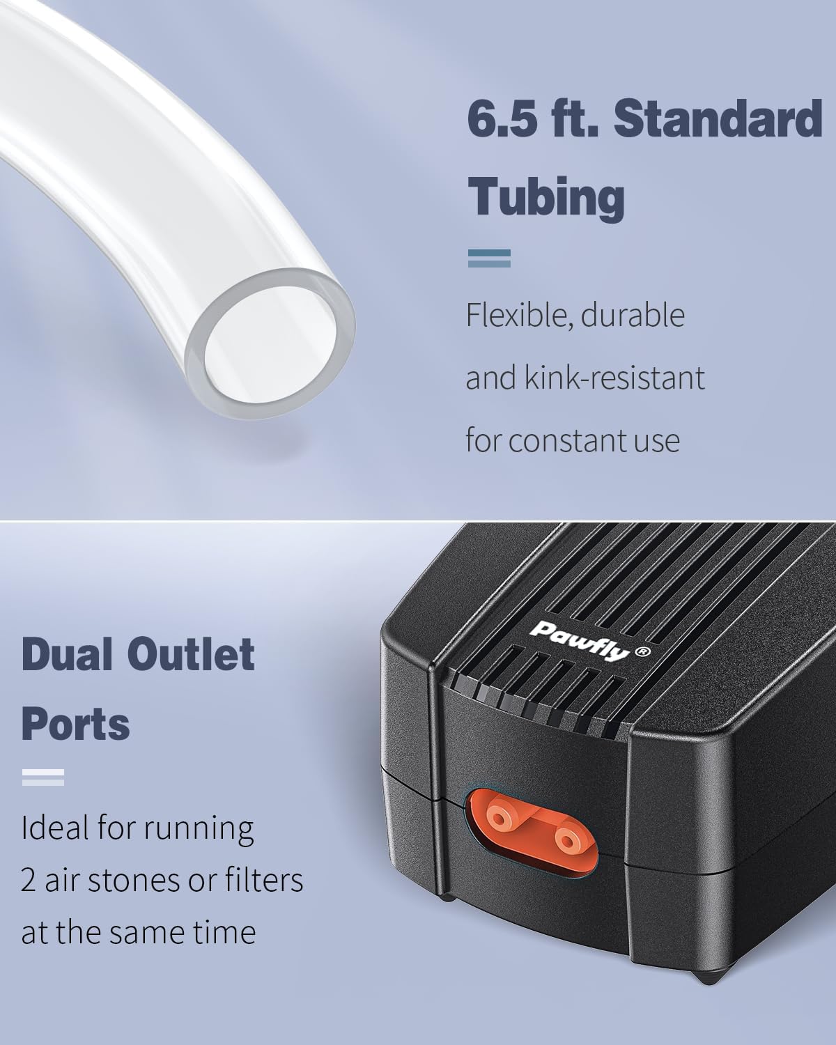 Pawfly Aquarium Air Pump Oxygen Pump for 10-200 Gallon Fish Tanks Buckets Dual Outlet Adjustable Ultra Quiet Aerator Pump with Accessories