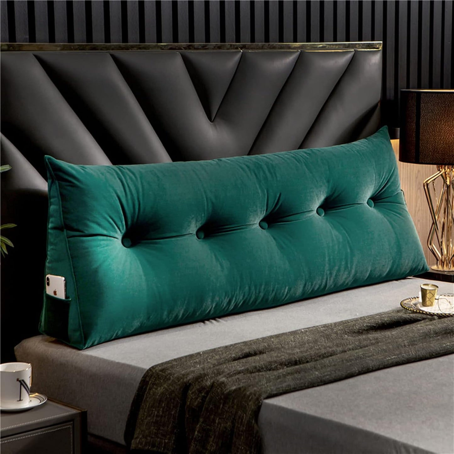 Triangle Bedside Cushion Reading Pillow Bolster Backrest Positioning Support Pillow for Sofa Bed Headboard Pillow Bed Backrest Bolster Lumbar Cushion with Removable Pillowcase (Green 150 x 50 x 20 cm)