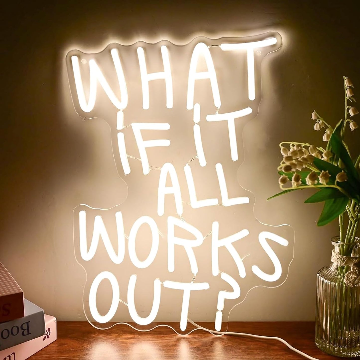 What If It All Works Out Neon Signs for Wall Decor,Dimmable LED Light Up Signs,Positive Affirming Quote Neon Light for Home Bedroom Dorm Wall Art