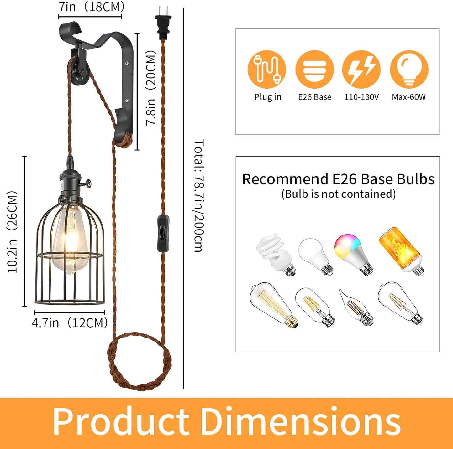 SEEBLEN Wall Sconces Plug in of 2, Industrial Wall Lamp with Plug in Cord,Black Vintage Wall Sconce with 6.5ft On/Off Switch Cord,Height Adjustment Wall Lights for Bedroom Reading Headboard.