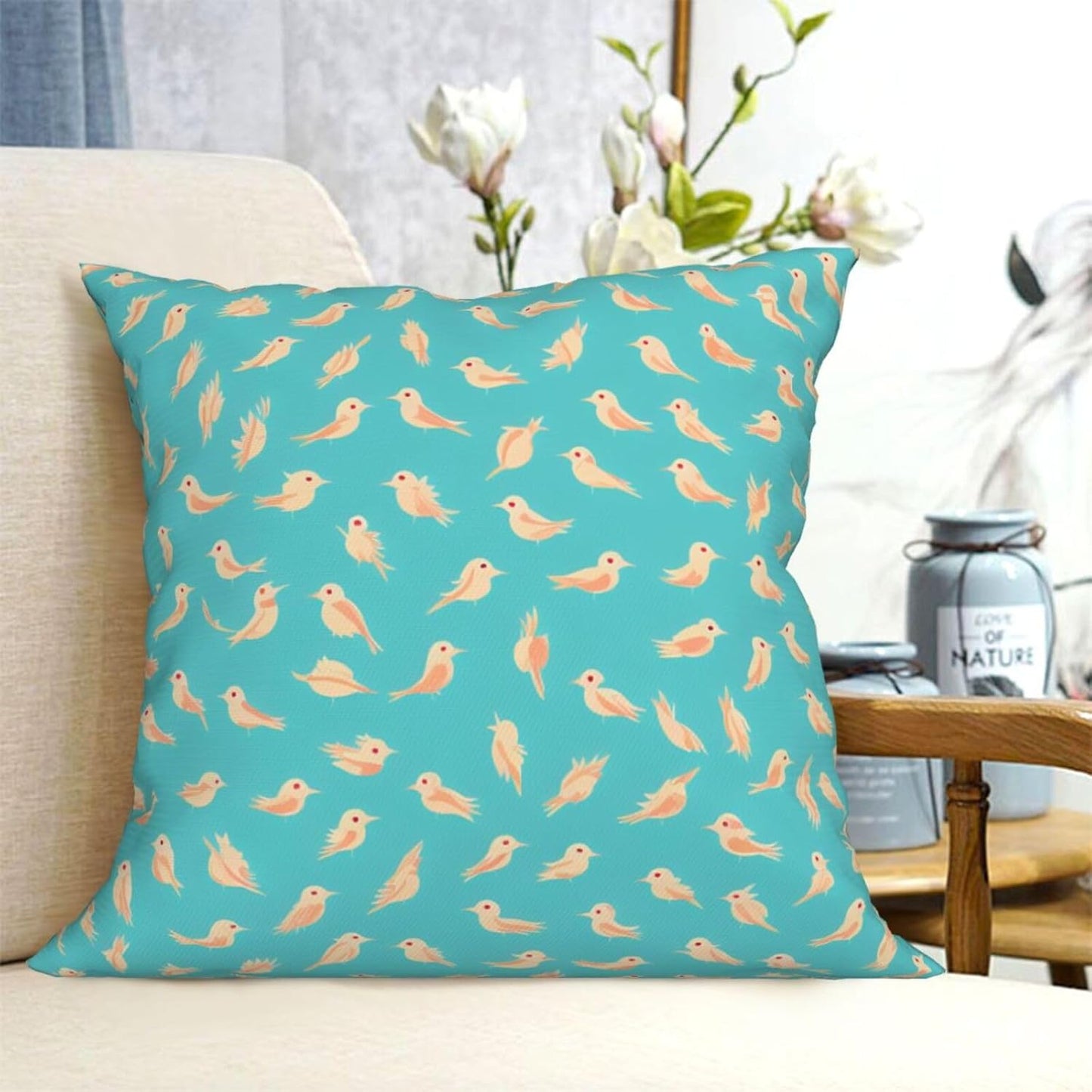 All-Season Square Pillow Covers 18"X18", Birds, Decorative Throw Pillow Covers for Sofa Bed Couch, Hidden Zipper Cushion Cover, Square Lumbar & Accent Pillowcases for Home Decor
