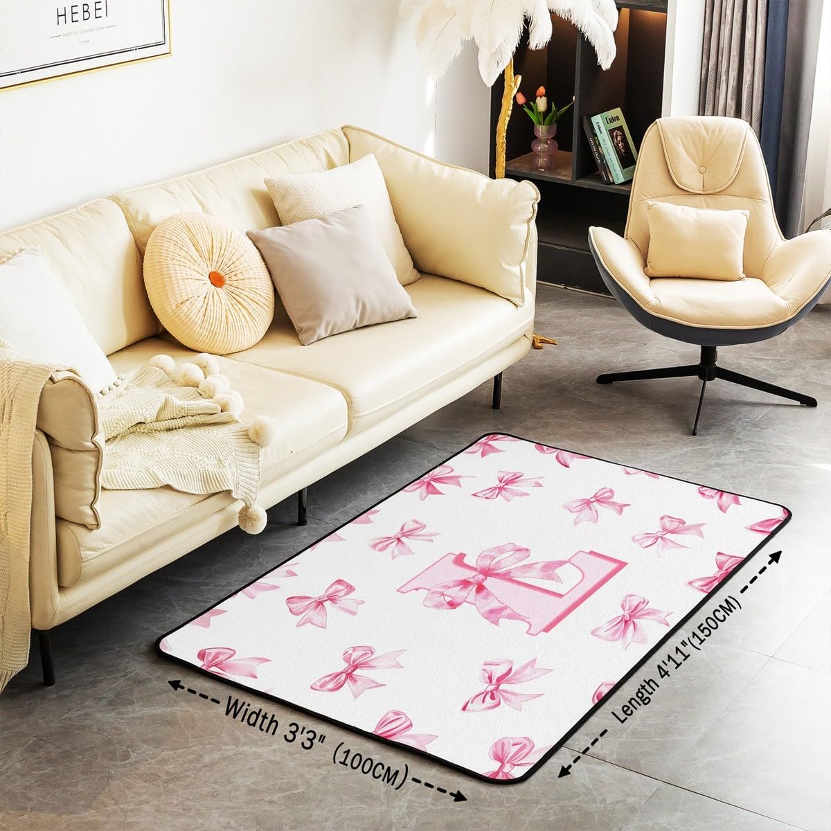 Erosebridal Initial Letter L Area Rug for Kids Teen Women,Pink Bow Girls 4'11" x 3'3" Carpet Kawaii Girly Bowknot Indoor Floor Mat Princess Style Romantic Bow Decorative Rug