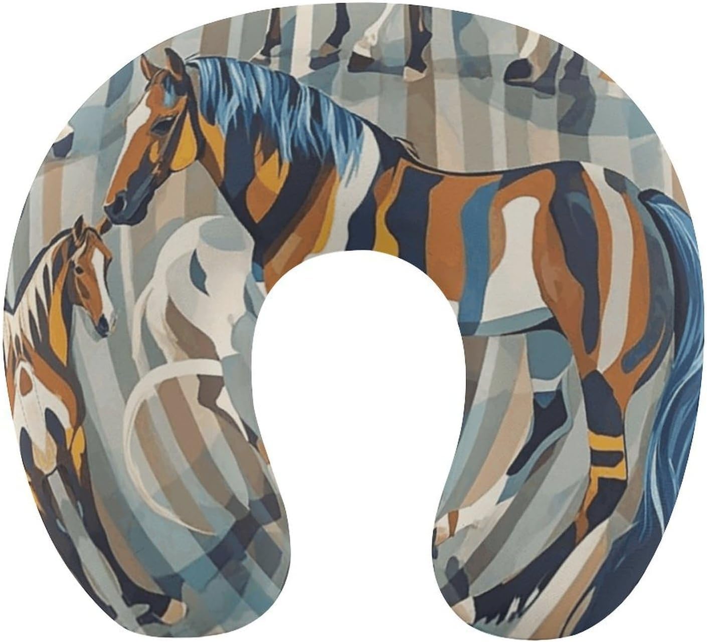 Horse Stripes Pattern Neck Pillow Memory Foam U Shaped Pillows Portable Pillows for Shoulder Travel Head Support Pillow with Concealed Zipper for Airplane Car Home Office