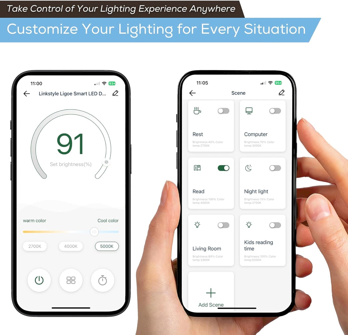 Ligoe Minimalist Home Office Desk Lamp by LINKSTYLE — Foldable Desk Light, Eye Protections LEDs, Dimmable Lights, App Control
