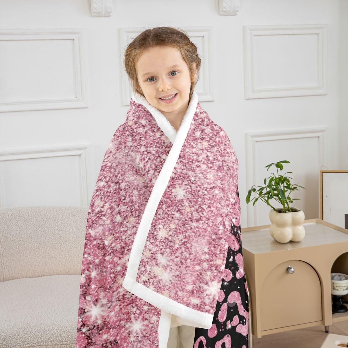 Feelyou Pink Leopard Sherpa Throw Blanket for Couch Glitter Leopard Print Super Soft Cozy Fleece Fashion Cheetah Blanket for Winter, Plush Throw Baby 30"x40" All Season