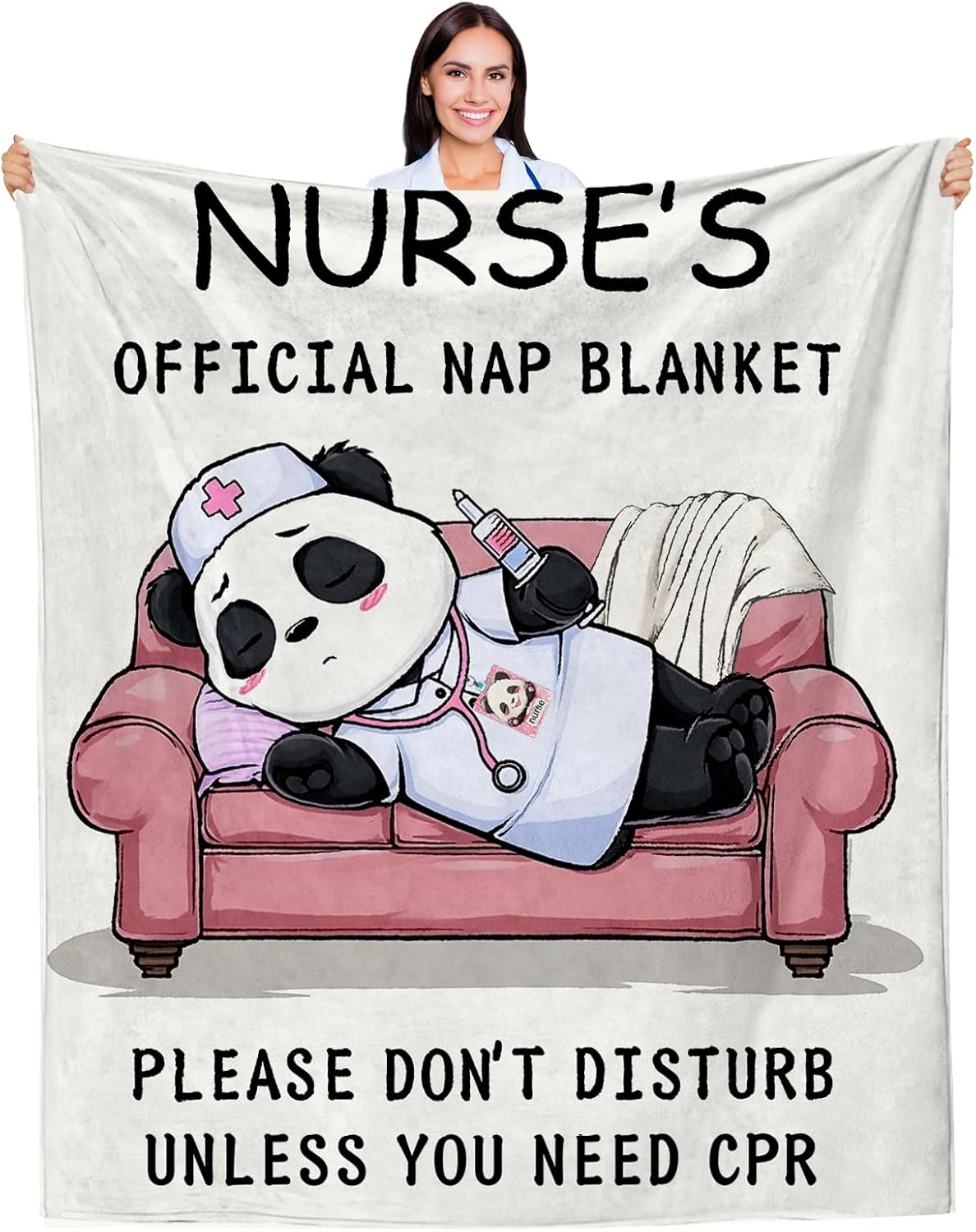 Nurse Appreciation Gifts for Women, Nurses Week/Day Gift for Her, Nursing Graduation Gifts - Funny Flannel Panda Blanket, LPN RN Birthday Gift for Nurses Practitioner Nursing Student, 80" x 60"