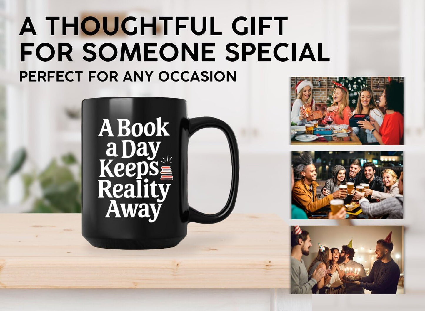 Book Lover Coffee Mug 15oz Black - Book Day - Gift for Bookworm Reader Reading Lover Bookish Women