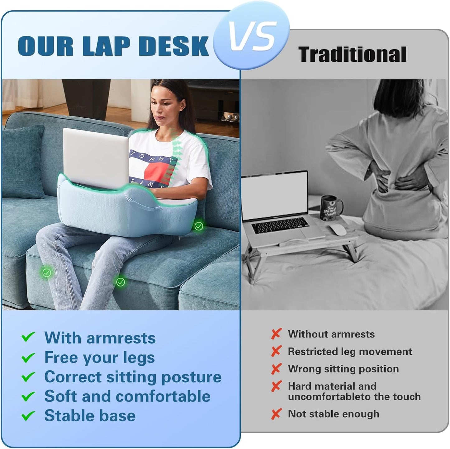 Reading Pillow, Lap Desk, Soft Laptop Pillow for Lap, Portable Desk, Gaming Pillow for Bed, Couch, Car
