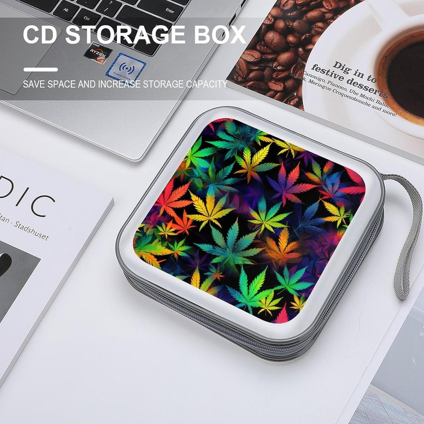 Trippy Weed Tie Dye Funny CD Case 40 Capacity DVD Storage Holder Portable Disc Wallet Organizer Bag for Home Travel Car