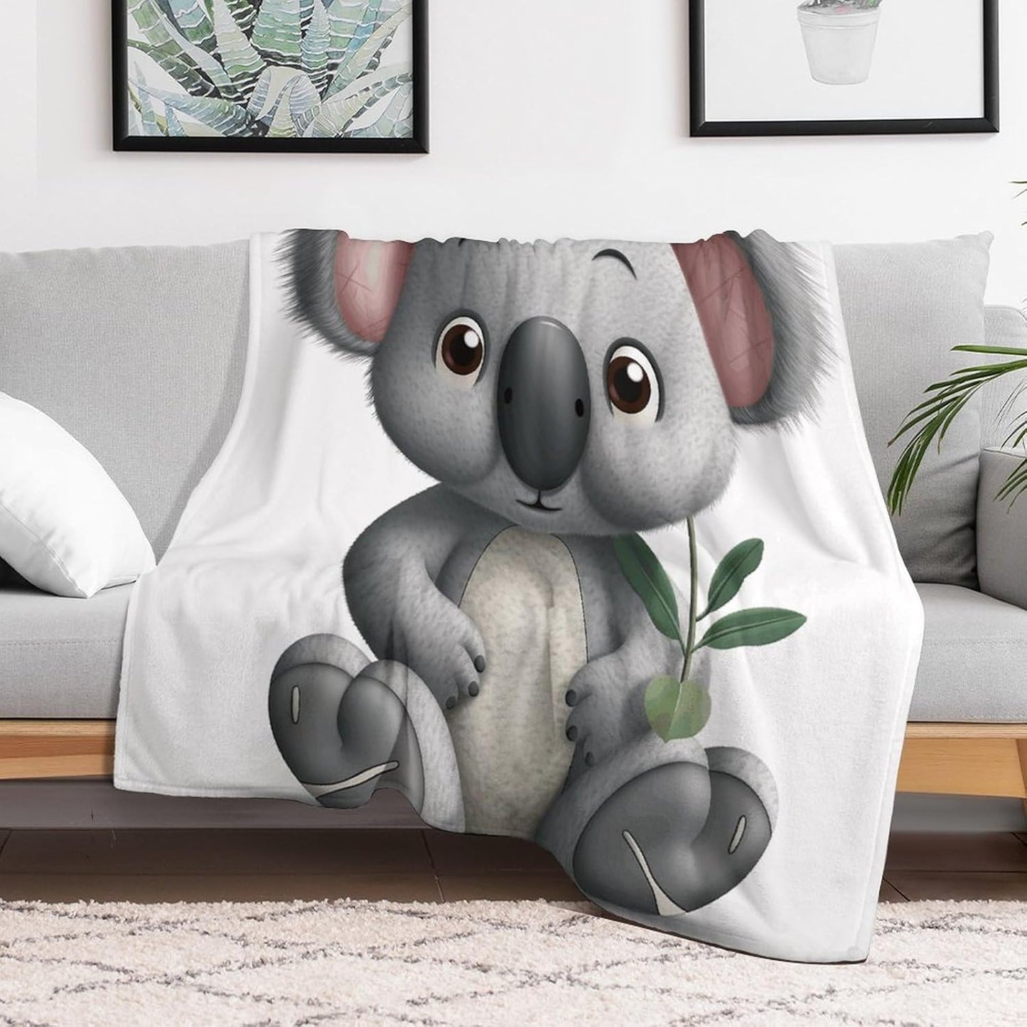 Cartoon Koala Throw Blanket for Couch Super Soft Warm Lightweight Throw Blankets Cozy Flannel Bed Blanket Cute Decorative Blankets for All Seasons Home Decor Gift 60"*80"（150 * 200cm）