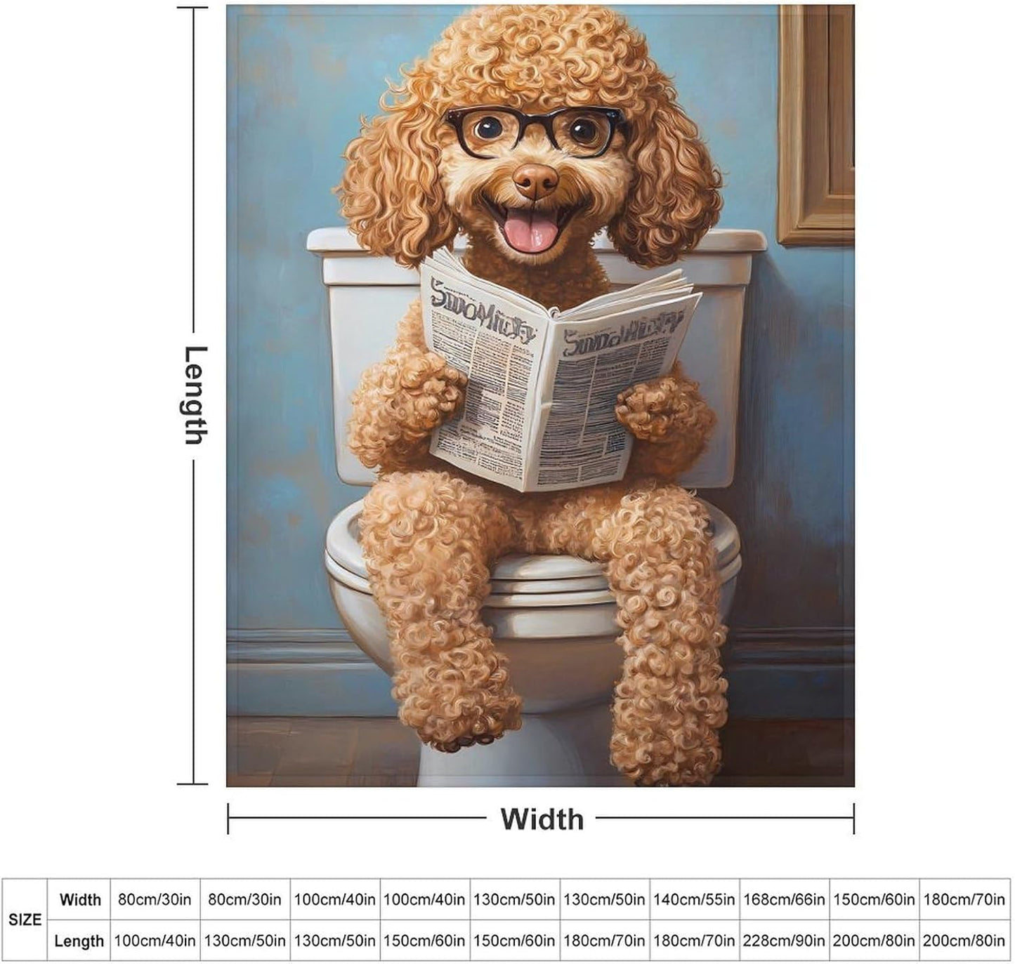 Goldendoodle on Toilet Reading Newspaper Funny Throw Blanket Flannel Cozy Plush Blankets for Couch Sofa Bedroom Travel