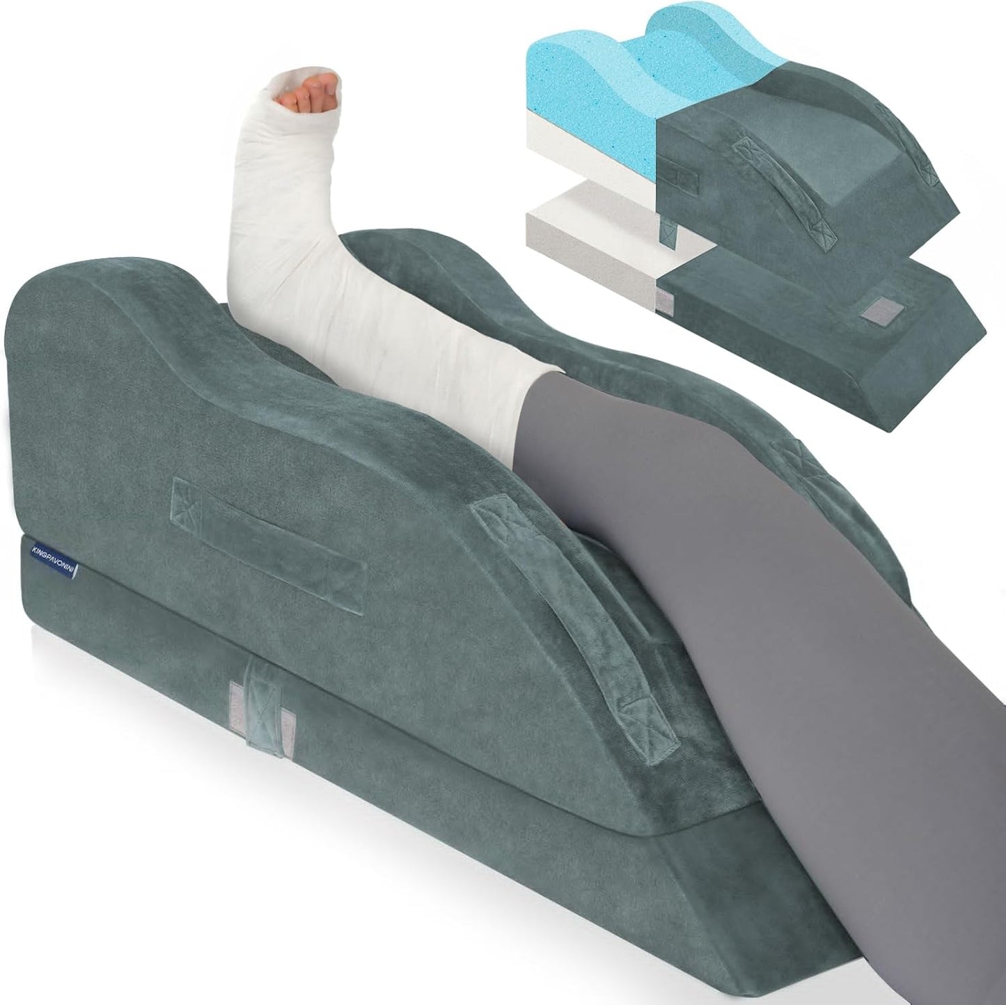 KingPavonini Adjustable Leg Elevation Pillows for After Surgery, Ergonomic Curve Keeps Knee Straight, Memory Foam Leg Pillow Elevation for Blood Circulation, Swelling and Pain Relief (Single Leg)
