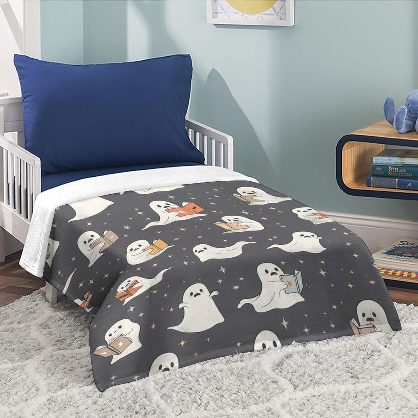 Delerain Flannel Blanket Cute Ghosts Reading Books Lightweight Cozy Bed Blanket Soft Throw Blanket fits Couch Sofa Suitable for All Season 60"x80" for Adults Women Men