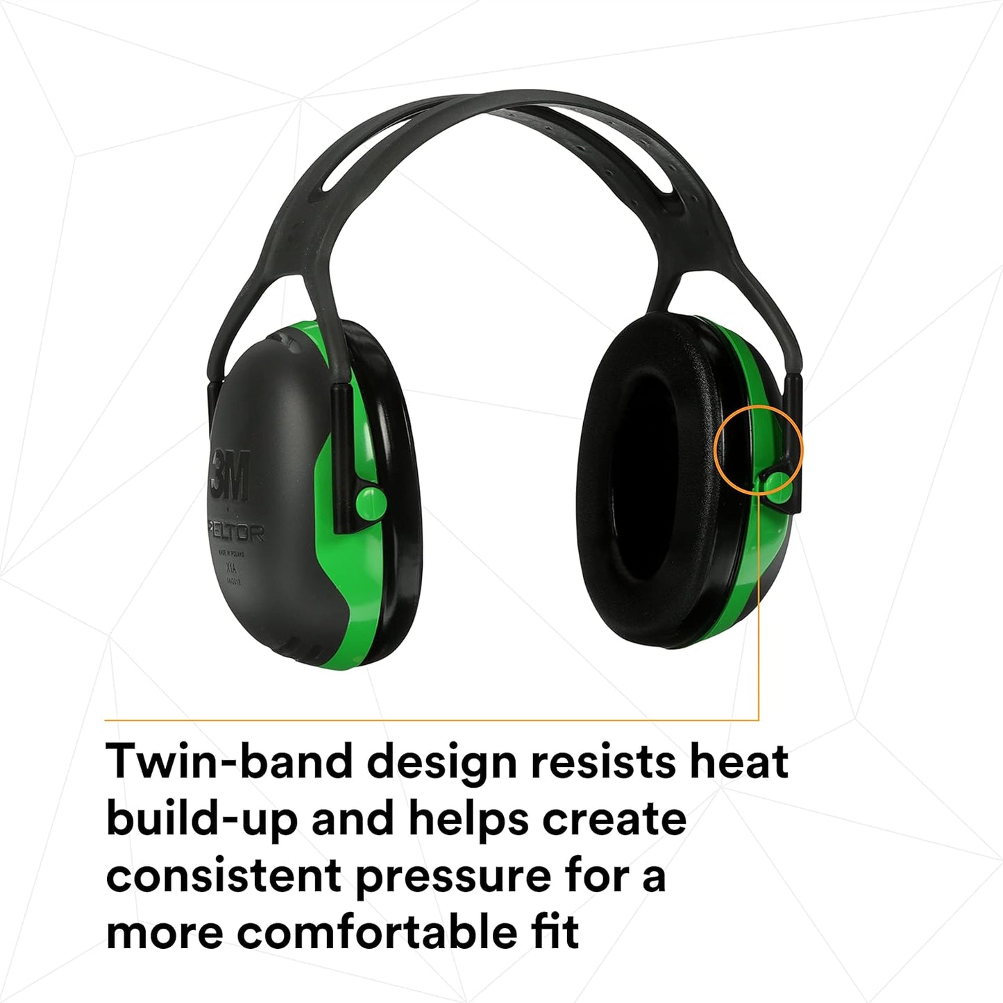 3M PELTOR Ear Muff Hearing Protection, Over-the-Head, X Series X1A, NRR 22 dB, Lightweight, 1 Pair, Construction, Manufacturing, Maintenance, Automotive, Woodworking, Green/Black