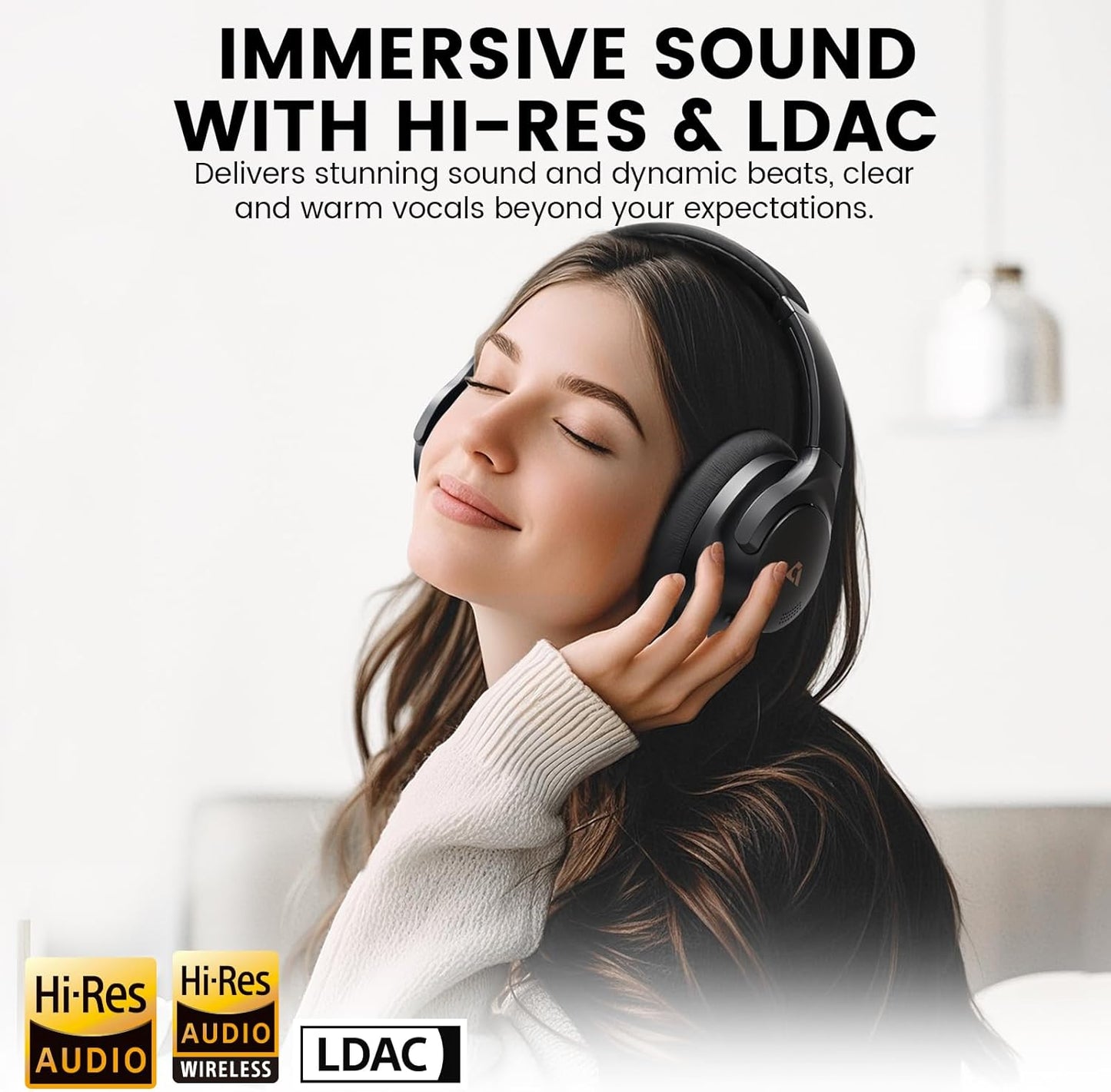 1Mii AI Y8 Active Noise Cancelling Headphones, Bluetooth 6.0 Wireless Over Ear, 100H Playtime Hi-Res Audio, AI Translation & Voice Chat, Custom EQ via APP for Travel & Home Office - Black