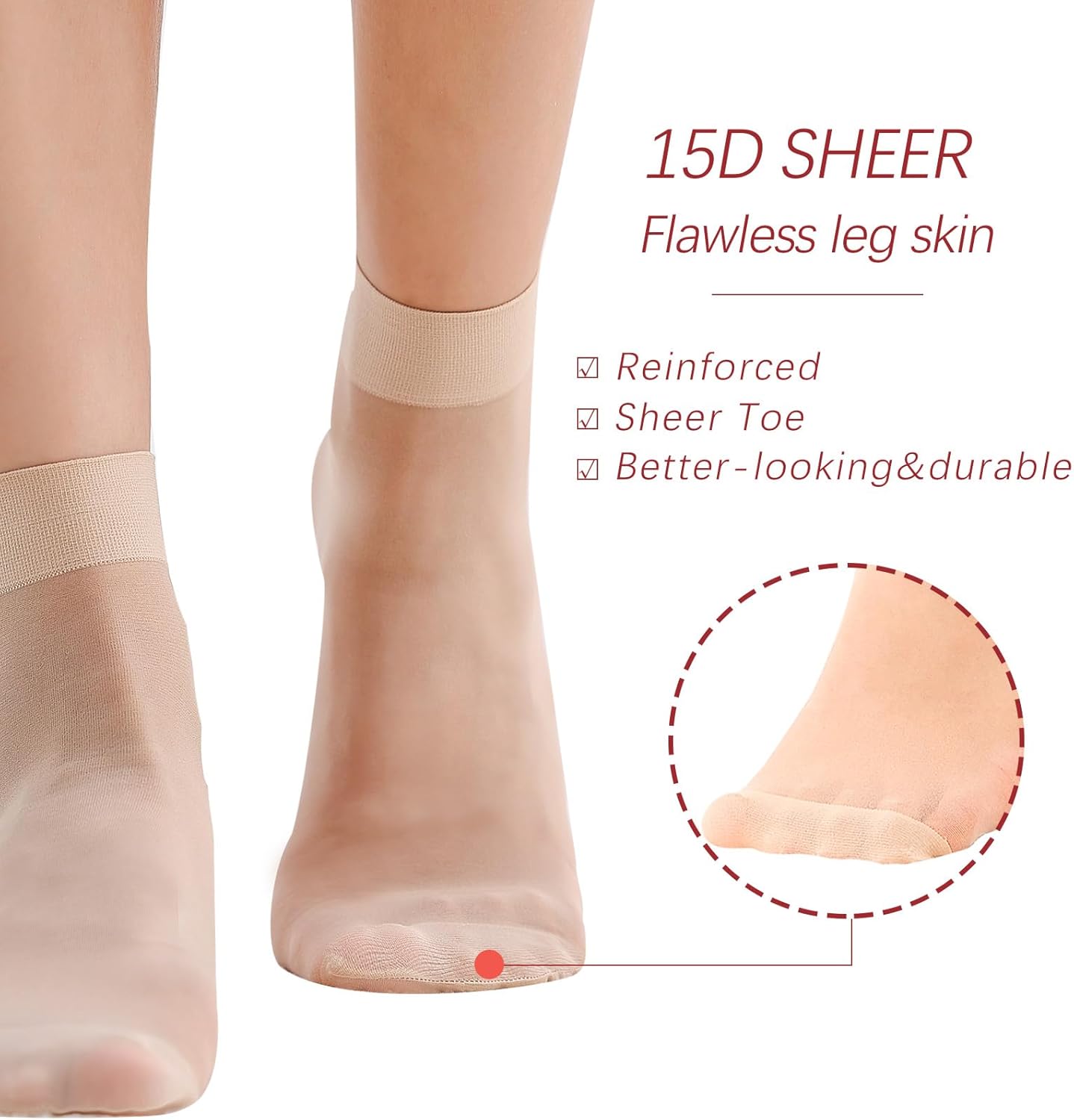 9 Pairs(in Gift Box) Ankle Sheer Socks For Women,Premium 20D Reinforced Toes in Black & Nude One Size