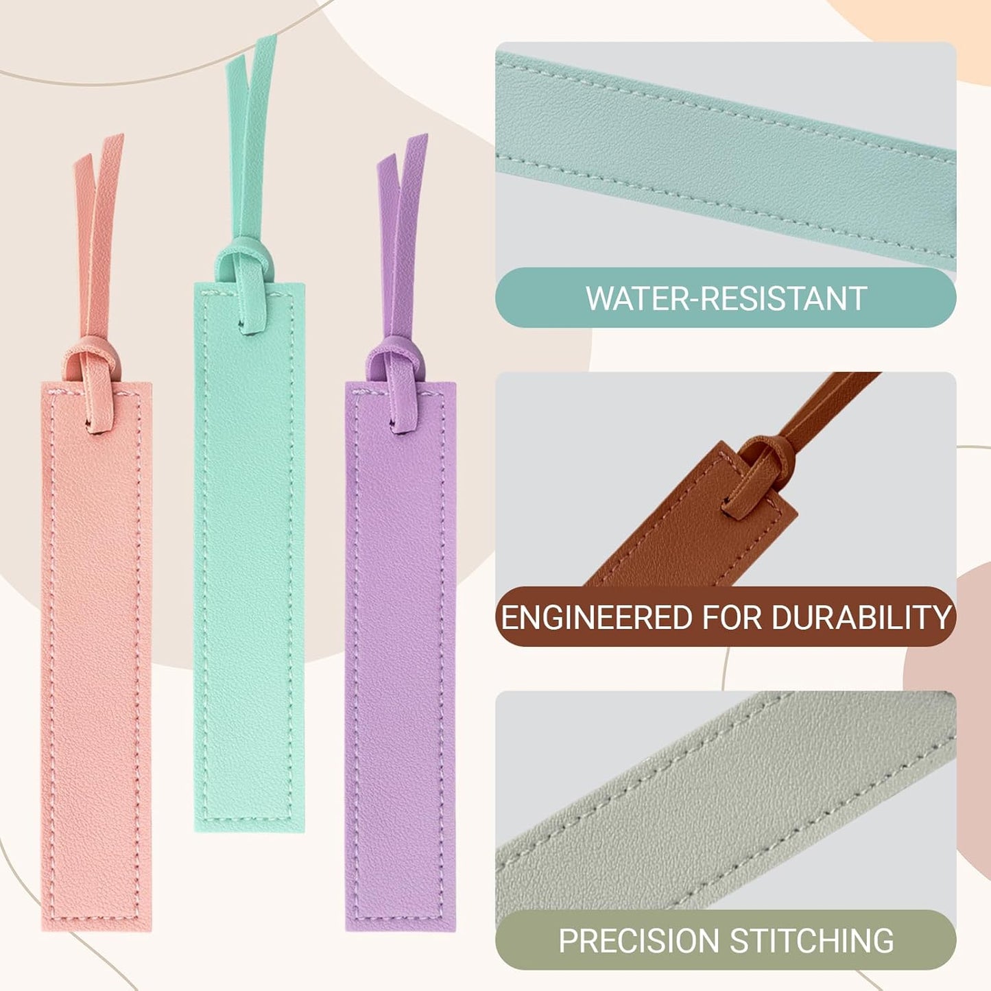 8Pcs Leather Bookmark, Classic Stitched Book Mark with Tassel, Thin Handmade Bookmarks for Reading Men Women School Students, Gifts for Book Lovers, Readers, Light Color Fresh Style