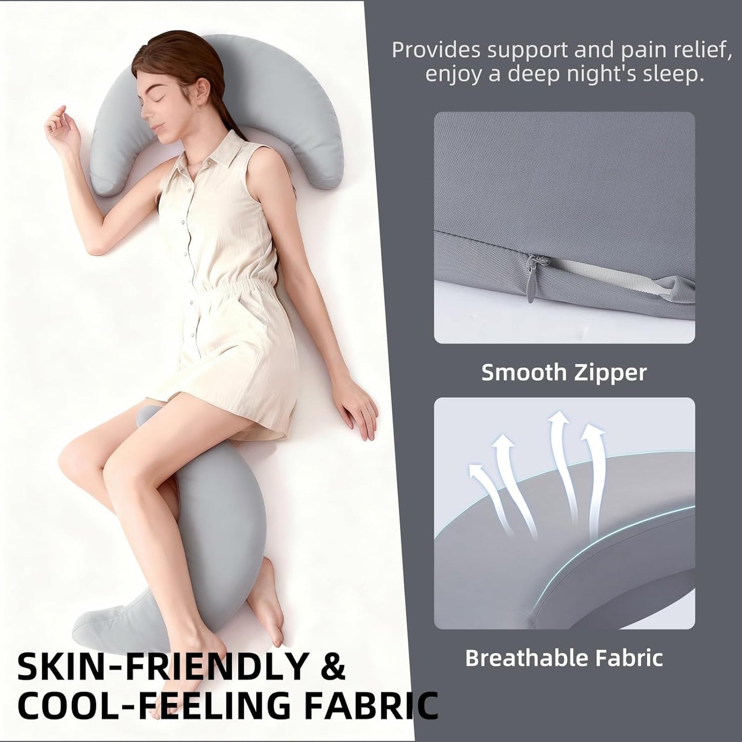 Side Sleeper Pillow with Arm Hole, Ergonomic Memory Foam Support Side Sleeper Pillows for Adults, Ideal for Cervical, Neck, Shoulder and Rotator Cuff Pain Relief, Grey