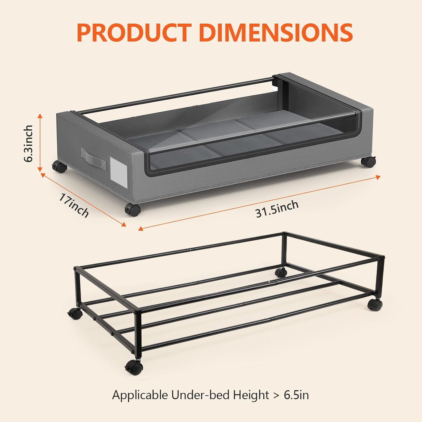 Under Bed Storage Containers with Wheels - Foldable Organizer Bins for Blankets, Clothes, Shoes, Toys, and Comforters.Capacity, Space Saving, Easy Pull Out, Clear PVC (Gray-2)