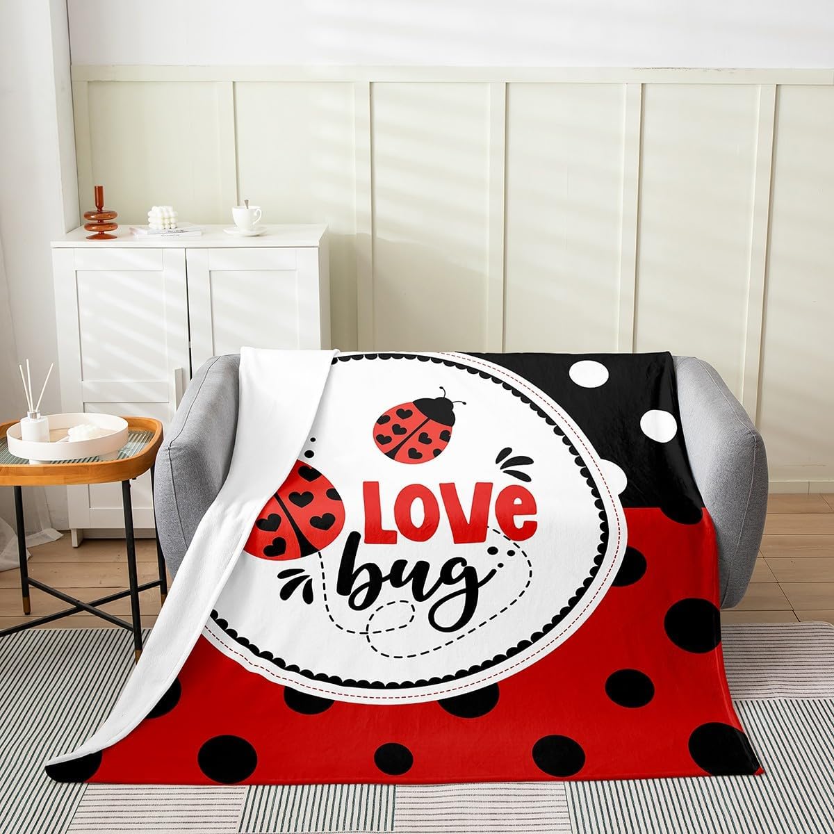 Cute Ladybug Fleece Blanket Kawaii Wild Animals Blanket for Kids Cartoon Ladybugs Throw Blanket Polka Dot Geometric 40x50 Inch Living Room Decor Flannel Blanket